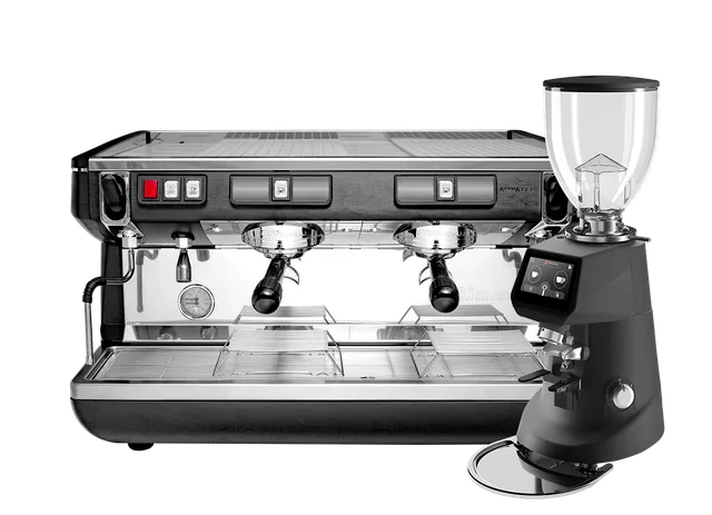 Комплект из кофемашины Nuova Simonelli Appia LIFE 2gr S 220V black и кофемолки Fiorenzato-f64e